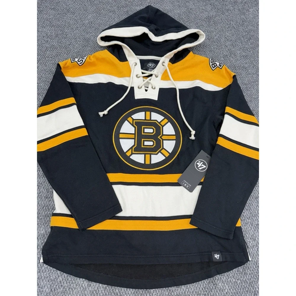 Boston Bruins 47 Brand Men's Small NHL Pullover Lacer Hoodie Sweatshirt Black